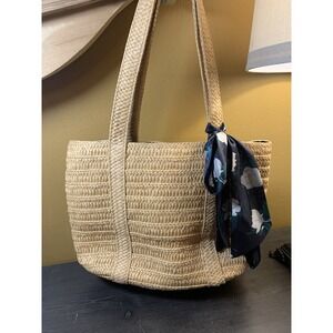Draper‎ James Everyday Straw Shoulder Bag Tote Purse Handbag With Floral Bow